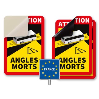 Attention Angles Morts | Achtung Tote Winkel - Hinweis-Set für Frankreich (1 Aufkleber + 2 Magnetschilder)