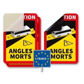 Attention Angles Morts | Achtung Tote Winkel - Hinweis-Set für Frankreich (2 Aufkleber + 1 Magnetschild)