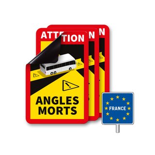 Attention Angles Morts | Achtung Tote Winkel - Hinweis-Set für Frankreich (3 Magnetschilder) mit Bus-Symbol
